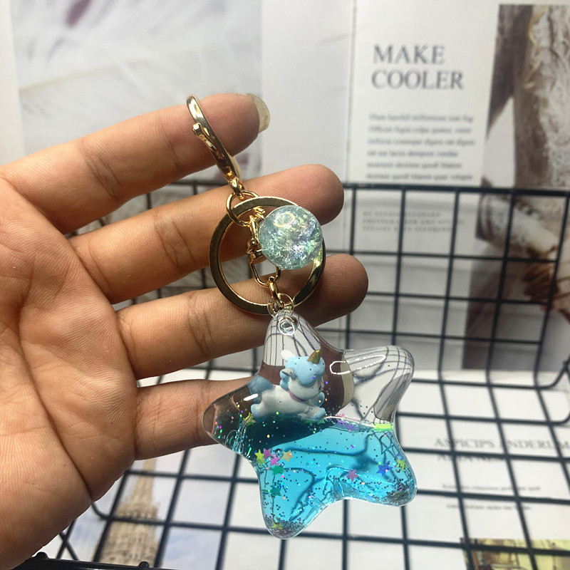 Star Unicorn Blue + Crystal Balla bag unicorn Milk tea cup Pendant Key buckle female delicate ins lovely Internet celebrity originality girl Bag Hanging decoration