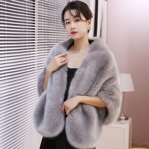 Wedding Dress Cape Girl Autumn Winter Fox Fur Grass Cape Jacket Thickened Wedding Gown Qipao Outlap High-end Banquet