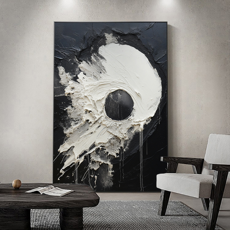 Solid creaty sense hand-painted oil painting abstract decoration painting black and white grey modern living room floor painting corridor Xuanguan hanging painting-Taobao