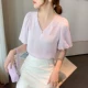 Áo sơ mi voan ngắn tay hàng đầu của phụ nữ mùa hè 2020 mới phong cách nước ngoài đèn lồng tay áo sơ mi ren đầu - Áo sơ mi chiffon ren