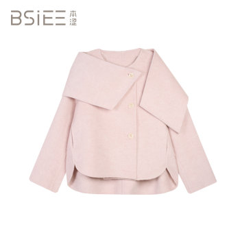 BSiEE本涩韩系围巾短款毛呢外套大衣
