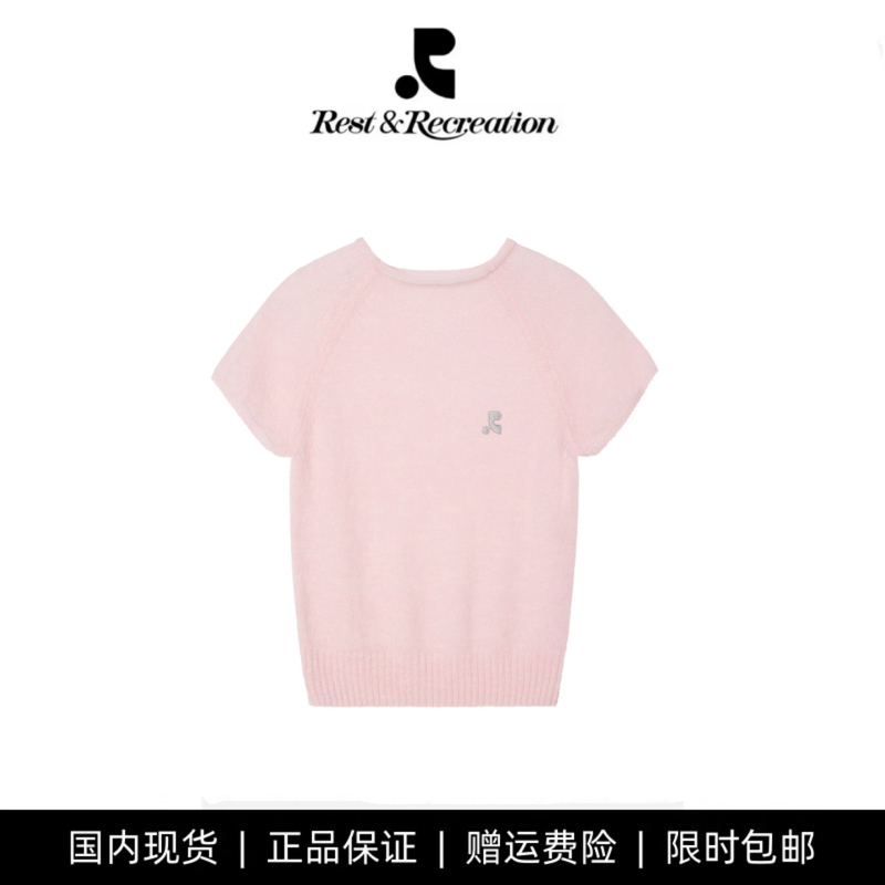 Korean Genuine Restandrecreation Short-Sleeved Knit Top for Women, Slim Fit Rr Base Layer Short Top