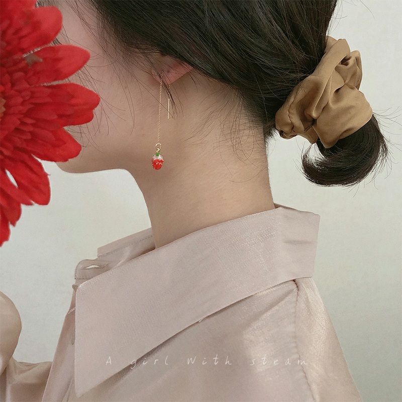 Long version of tassel cute strawberry earrings female summer ins fashion all-match thin earrings 2022 new trendy earrings - Taobao