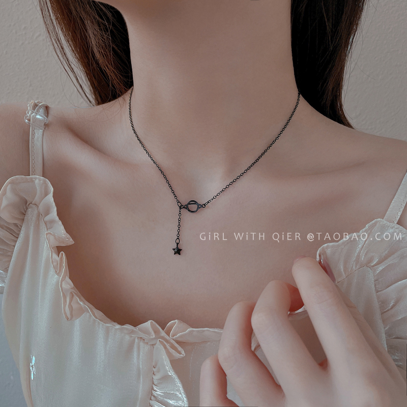 Fairy ~ Planet Necklace With Petrol ~ Planet Necklace Woman Cool Small Crowd Design Sense Lock Bone Chain Brief Lukewarm Wind Neck Necklace Ornament
