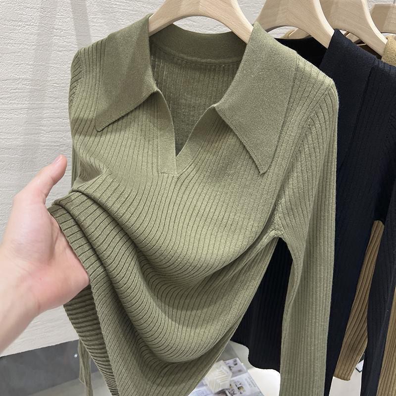 European Style Polo Shirt Long-Sleeved Knit Base Shirt for Women, Early Spring Inner Wear, Can Be Worn Outside, Sweater 2026 New Pullover Top