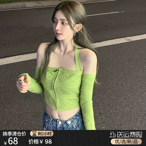 Трикотажный демисезонный свитер, термобелье, дизайнерский бюстгальтер-топ, лонгслив, открытые плечи