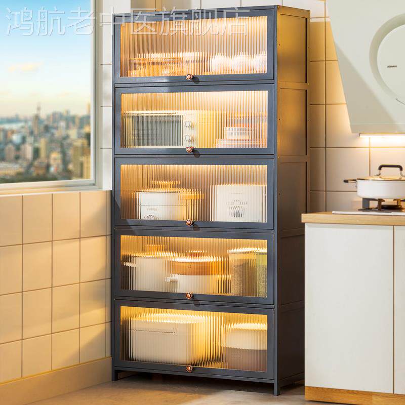 Kitchen shelf meal locker landing multi-layer collection cabinet multi-functional door-to-door bowl cabinet microwave boiler frame