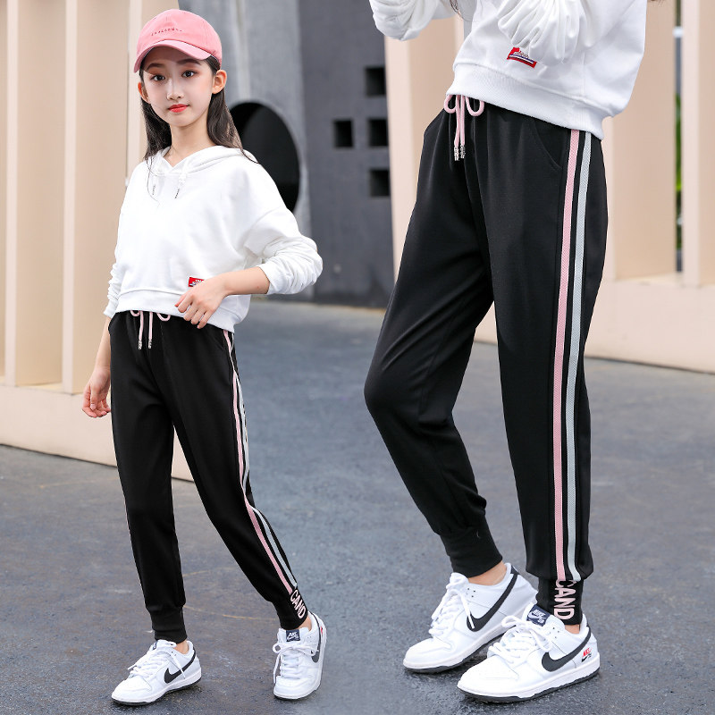 Girl Sports Pants Spring Dress 2022 New Children Spring Autumn Casual Pants Foreign Palate Big Girl Girl Loose Trousers