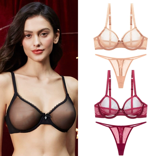 Ультратонкий бюстгалтер, комплект со стальными косточками, сексуальное нижнее белье, прозрачные штаны