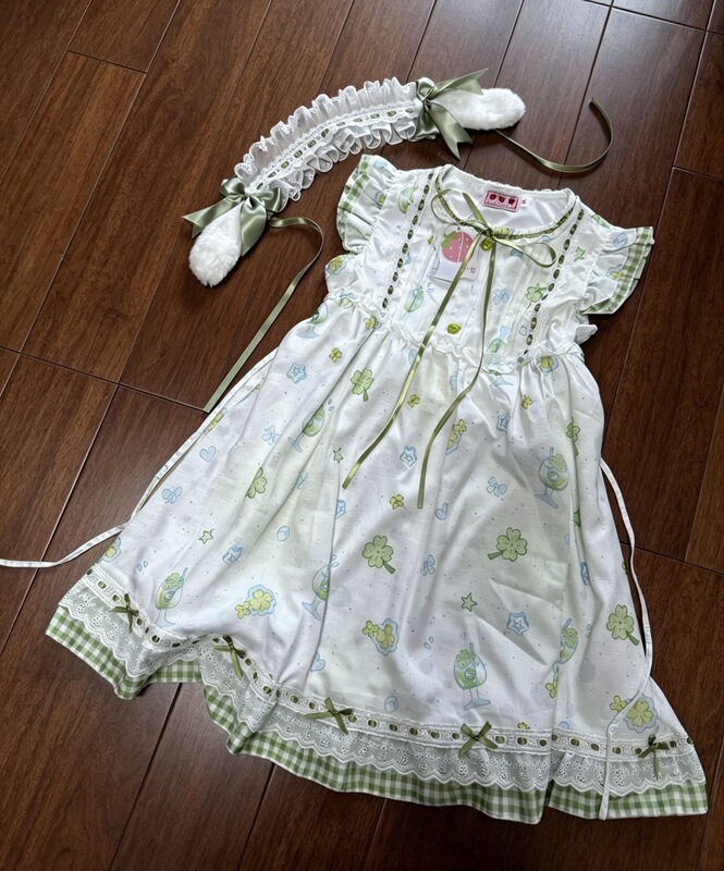 Original Japanese-Style Four-Leaf Clover Print Flutter Sleeve Dress, Slimming and Fresh Summer Tank Dress