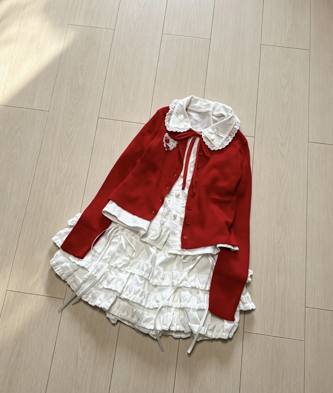 Strawberry Lace Cute Girly Knitted Cardigan Autumn Long-Sleeved Jacket