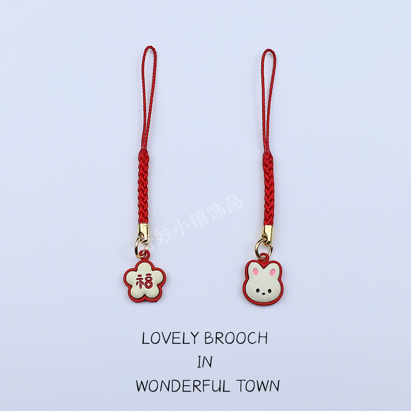 Red rabbit asymmetric mobile phone lanyard sweet pendant U disk earphone anti-lost pendant couple mobile phone shell red rope