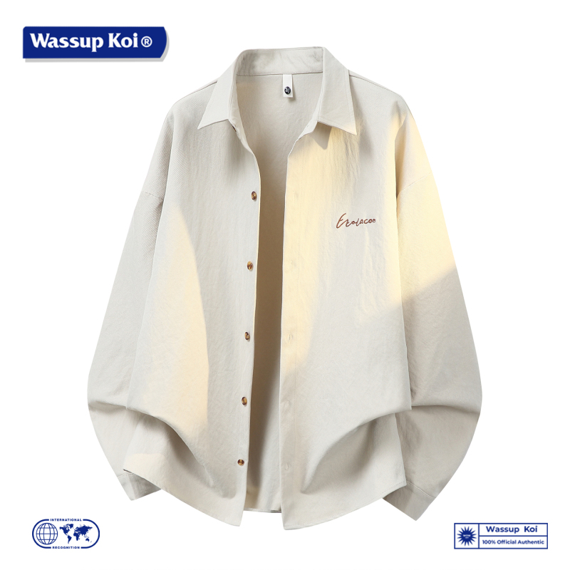 Wassup Koi Retro Style Lapel Long-Sleeved Shirt for Men, Loose and Versatile, Trendy Stripesd Embroidered Shirt for Spring and Autum Wassup Koi Retro Style Lapel Long-Sleeved Shirt for Men, Loose and Versatile, Trendy Stripesd Embroidered Shirt for Spring and Autum