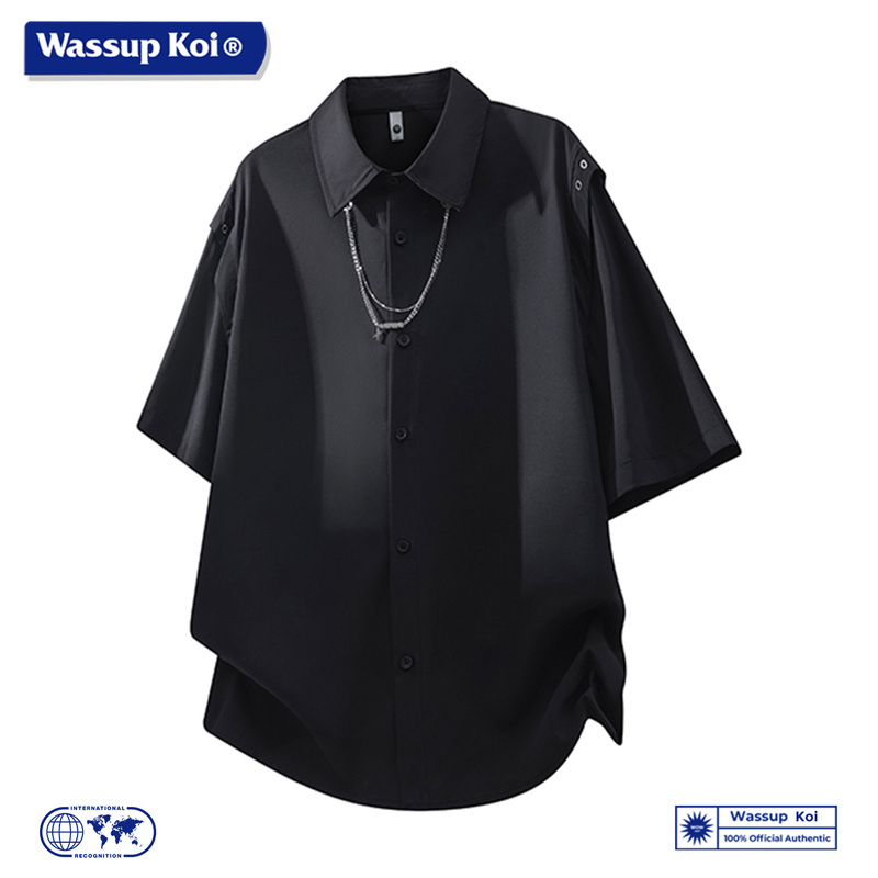 Wassup Koi Deconstructed Short-Sleeved Shirt for Men, Loose Lapel, Casual, Versatile, Breathable Shirt, Casual Style for Men