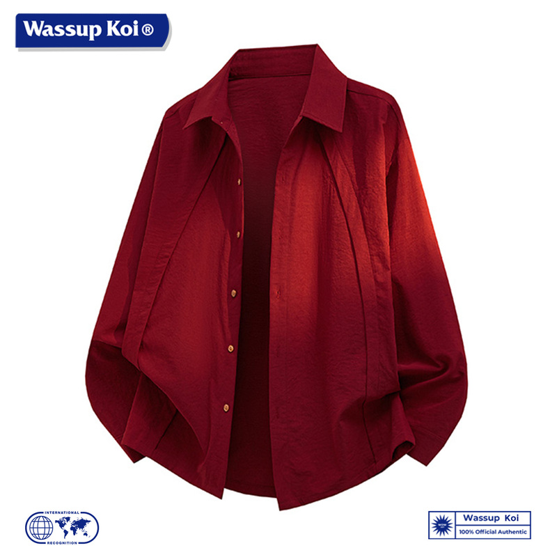 Wassup Koi Retro Long-Sleeved Shirt Men's Loose Casual Jacket Spring & Fall New Red Atmosphere Trendy Brand Wassup Koi Retro Long-Sleeved Shirt Men's Loose Casual Jacket Spring & Fall New Red Atmosphere Trendy Brand