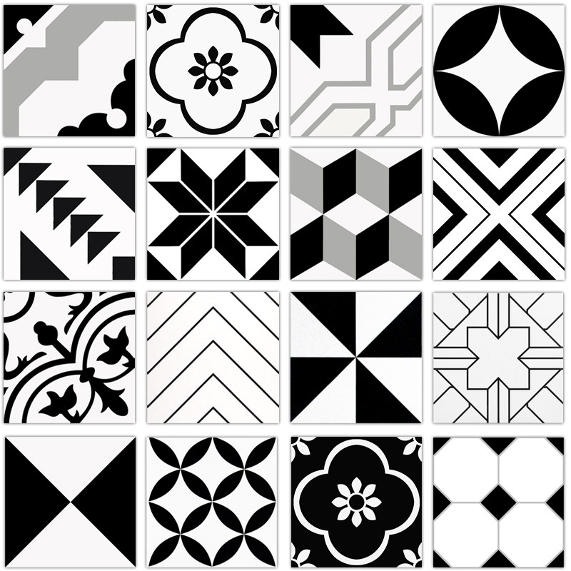 Nordic black and white geometric tiles 300x300 kitchen wall tiles Art flower tiles Powder room floor tiles balcony