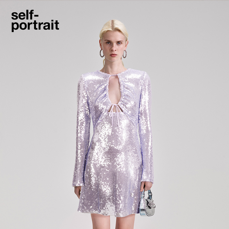 [Same Style as Zhao Liying] Self-Portrait Early Autumn Purple Sequin Mermaid Wedding Dress