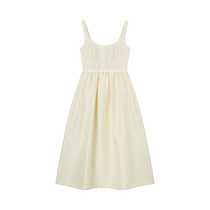 self-portrait 2024 spring and summer new cream yellow bow waist taffeta dress mid-length skirt