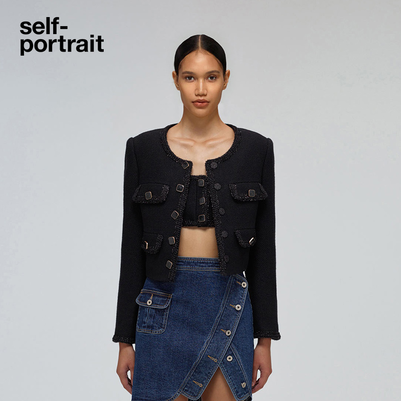 self-portrait classic black small fragrance fashion short black coat cardigan