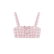 self-portrait 2024 spring and summer red and pink plaid woven tweed bow camisole