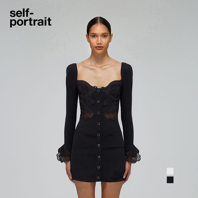 self-portrait 2022 spring and summer classic black pure white lace high-end dress skirt