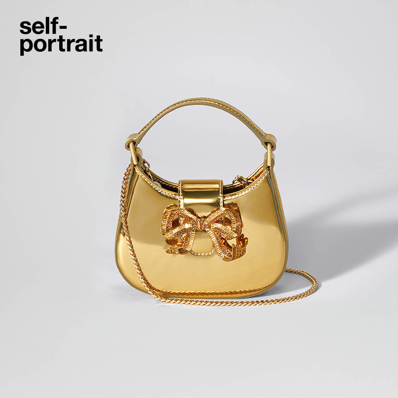 self-portrait 2023 early spring gold micro metal mirror hobo clutch