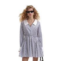 self-portrait 2024 spring and summer new blue striped lapel long-sleeved shirt sweet dress short skirt