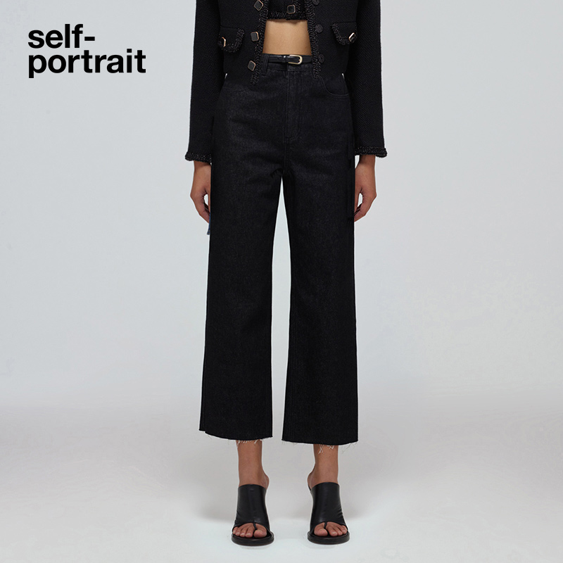 self-portrait 2022 spring and summer classic black loose all-match stretch thin denim bottoms trousers
