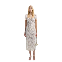 self-portrait 2024 spring and summer new ivory square collar diamond-embellished temperament lace dress mid-length skirt