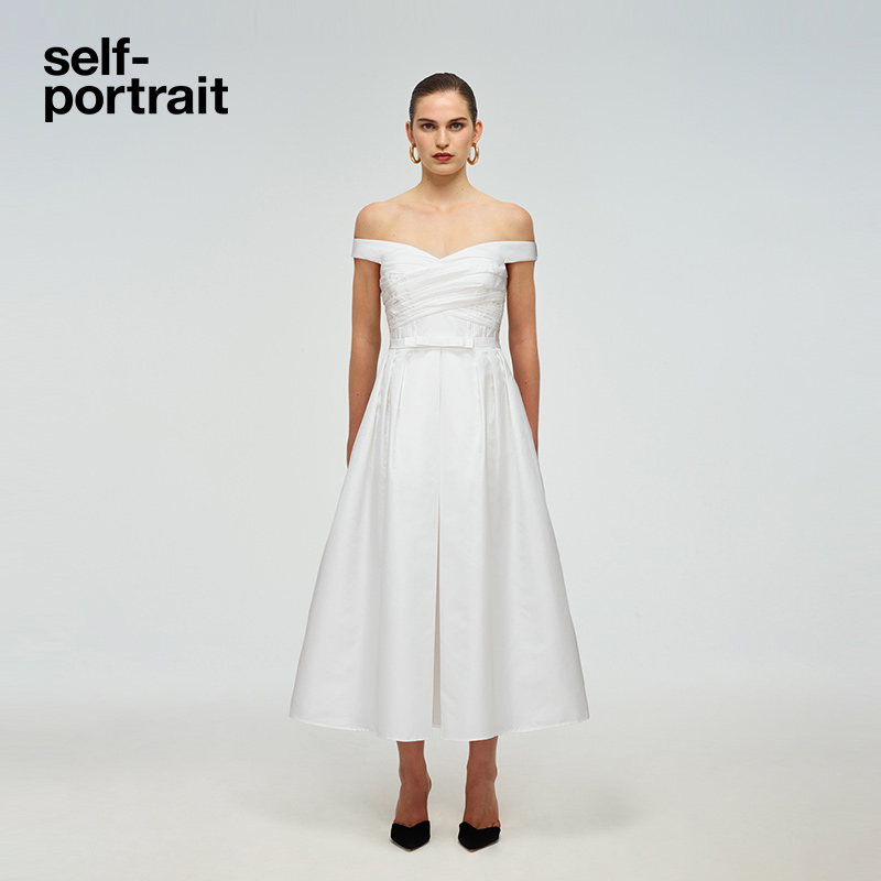self-portrait 2022 early spring pure white off-the-shoulder luxury dress dress long skirt