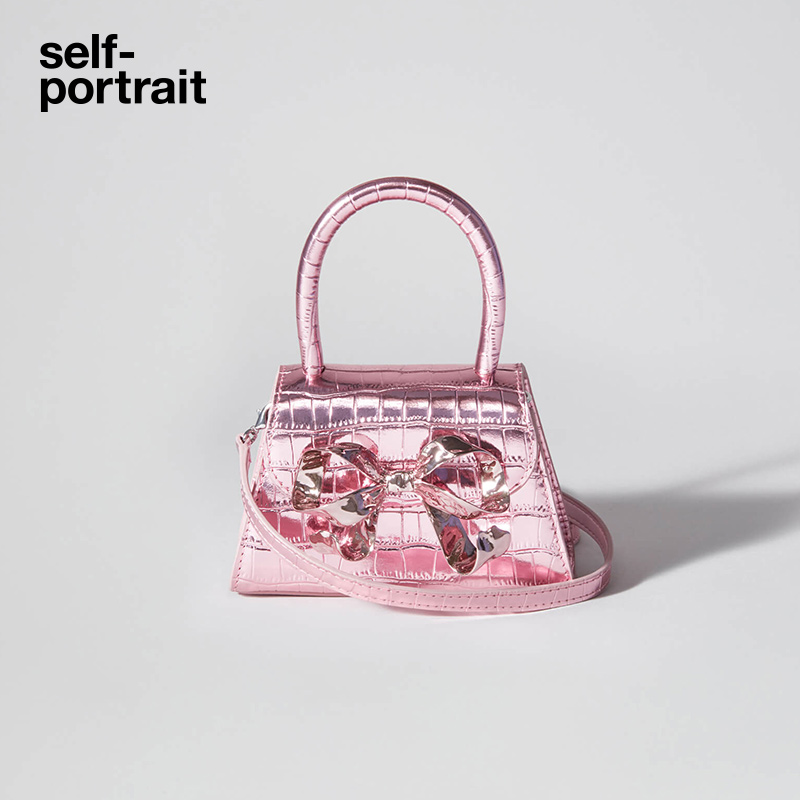 self-portrait 2023 early spring light pink purple micro metallic crocodile pattern handbag