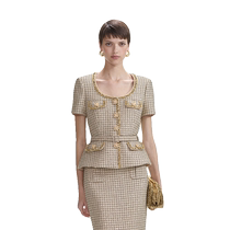 self-portrait 2024 early autumn new style golden woven tweed short-sleeved jacket top