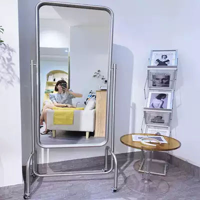 Designer full-length mirror vertical full-length mirror light luxury stainless steel floor mirror movable full-body Mirror