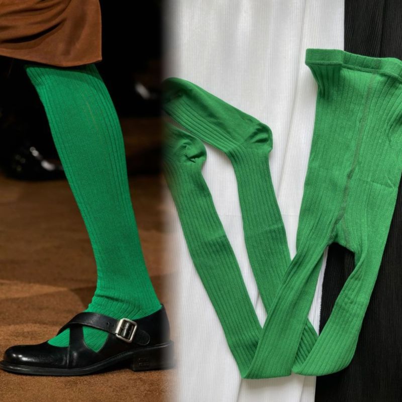 Autumn New Style One-Piece Leggings Candy Color Thin Leg-Slimming Socks Knitted Socks Green Orange High Tube Long Tube Women's Socks