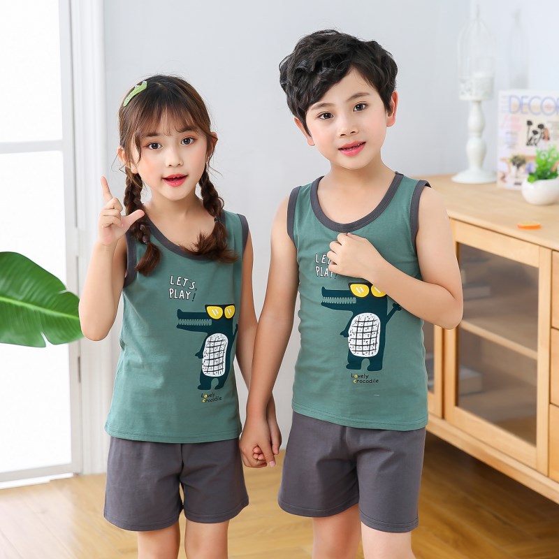 1 mùa hè 2 trẻ em vest bộ bông 3 chàng trai 4 gái 5 tay 6 trẻ em từ 7 trẻ em 8 tuổi 2 mảnh đồ ngủ.