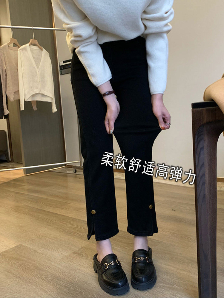 Large size dress with open fork jeans female summer high waist display slim smoke pipe pants Fat younger sister mm straight cylinder pants pear-shaped stature