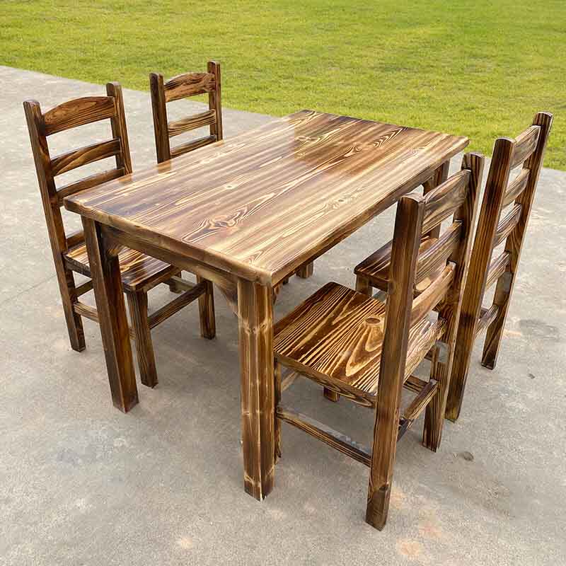Solid Wood Hotel Table And Chairs Combined Fast Food Snack Snack Breakfast Noodle Restaurant Barbecue restaurant Dining Rectangular Antique Carbonated Table