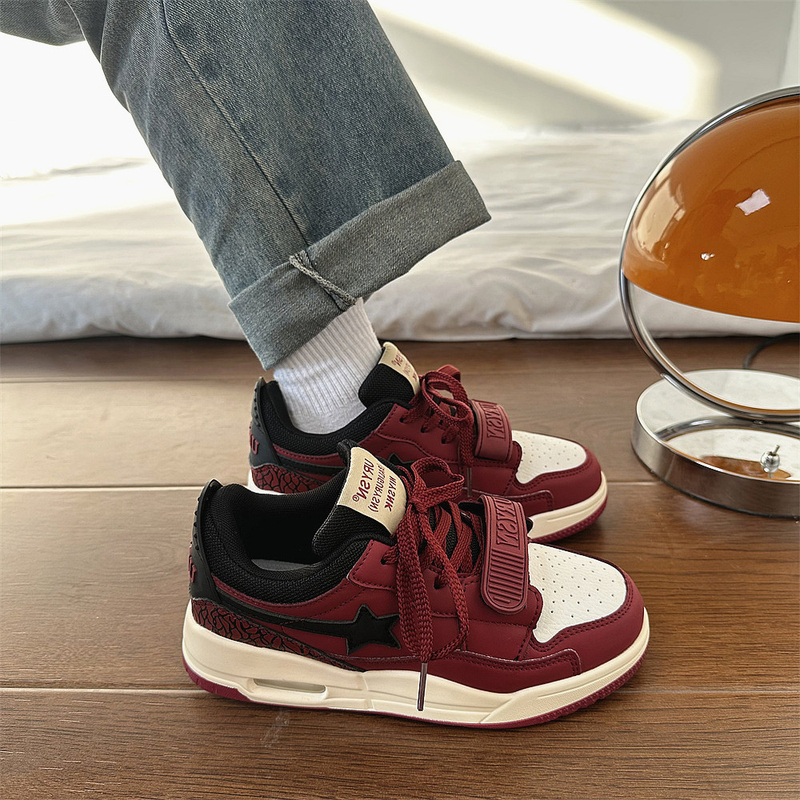 2026 New Style Burgundy Air-Cushioned Star Sneakers for Men, Trendy and Versatile, Suitable for Students and Couples, Sports Running Shoes for Women
