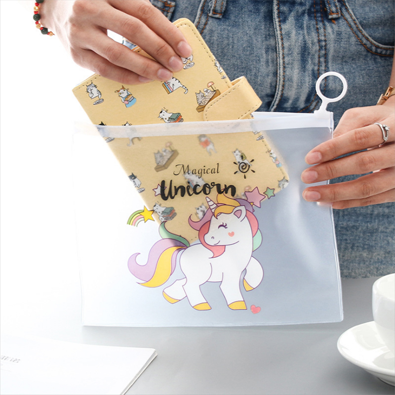 Pen Bag Transparent File Bag Pull Side Dossier Bag South Korea Xiaoqing New Junior High School Kit Plastic Cashier Bag Stationery Students with Waterproof Cartoon Cute Lady Brief children Hanging Han version Laced Bag