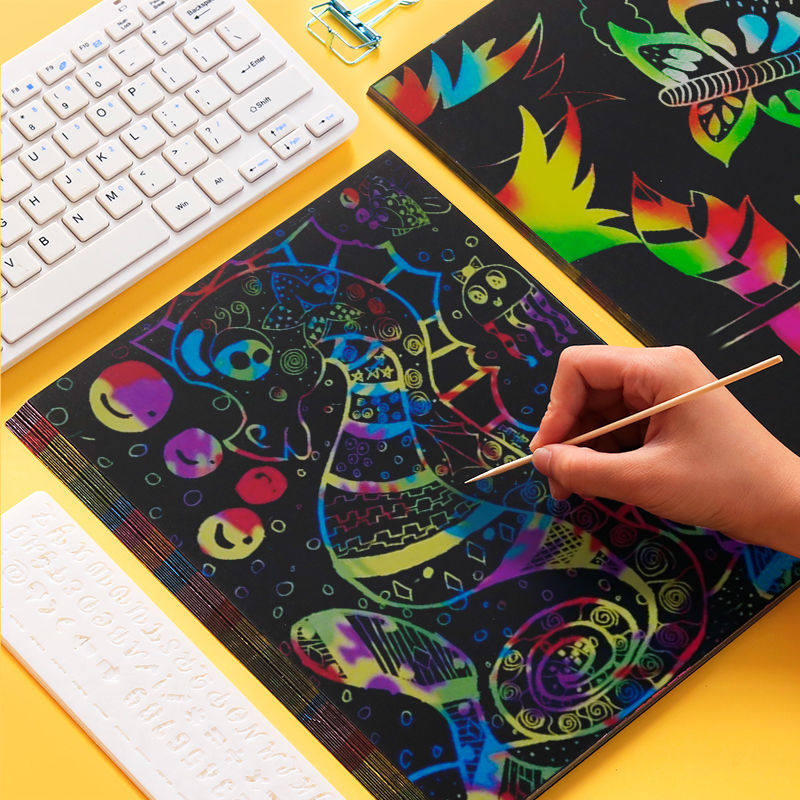 Scratch painting paper colorful a4 scratch painting sand painting paper students children color 8k4 open monochrome scraping wax painting art graffiti