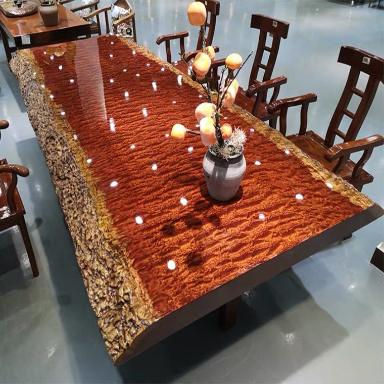 Water Corrugated Ba Flower Solid Wood Large Plate Tea Table Log Tea Table Red Wood Office Table Africa Myanmar Basil Pear Wood