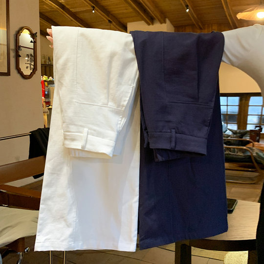 White ice silk linen wide-leg casual suit pants