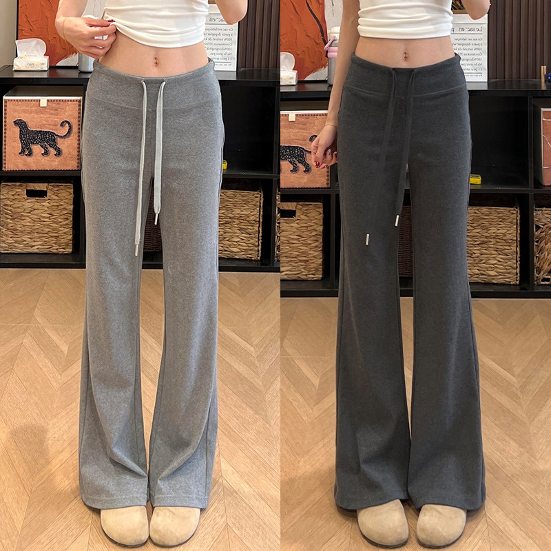 グレーのルルフレアパンツ レディース 春夏 ハイウエスト スリムフィット カジュアル ヨガ スポーツ スウェットパンツ