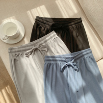 Ice silk wide leg pants womens high waist drape feel 2020 New loose straight summer thin mop casual pants