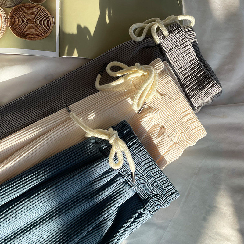 Ice Silk Broadlegged Pants Woman High Waist Pituality Spring Autumn Summer Thin STRAIGHT CYLINDER LOOSE CASUAL 100 HITCH LEMLESS TUG LITTLE SUB