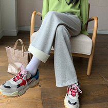 Gray wide leg pants women spring and autumn 2021 New High waist drape loose straight slim Joker casual sports pants