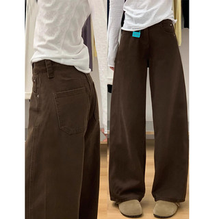 Brown Plaid Cuffed Wide-Leg Pants for Women, Autumn and Winter, Fleece-Lined, 2025 New Style, Petite, High-Waisted, Versatile, Straight-Leg Casual Pants