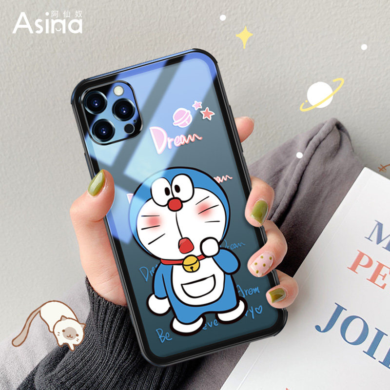 Apple 12 mobile phone protective case cartoon transparent glass iPhone12Pro protective case cute female model max net red Promax all-inclusive anti-fall mini silicone ip12 mini