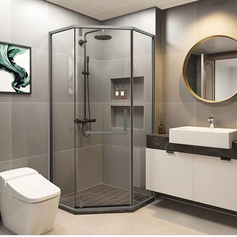 Extremely Narrow Diamond-Shaped Shower Room Household Bathroom Dry and Wet Separation Partition Glass Door Integrated Bathroom Shower Room