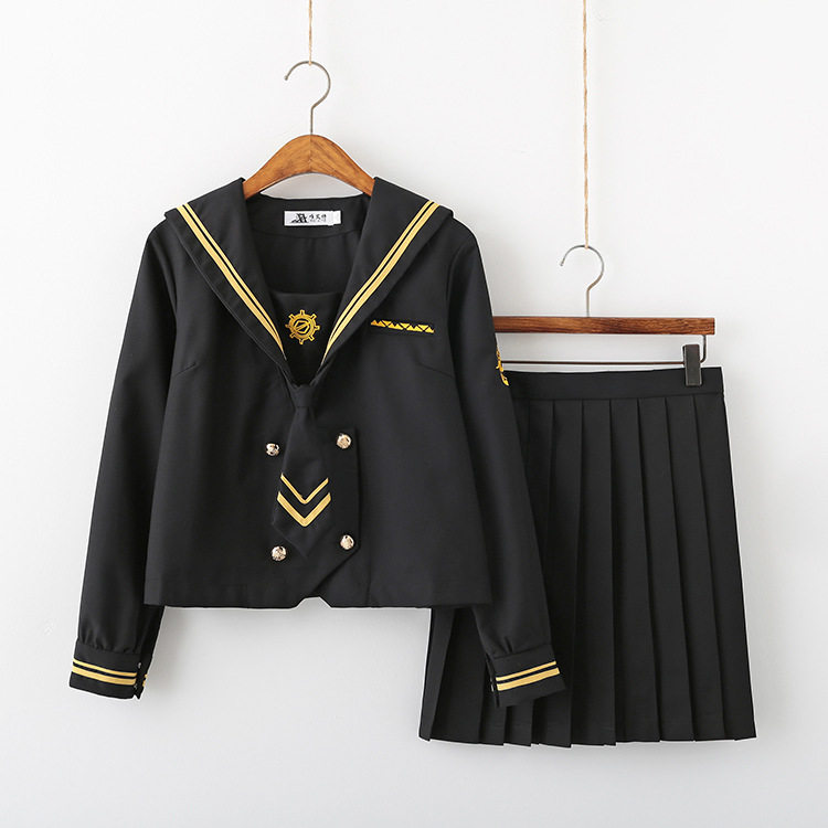 Black Suit Shooter's Bad Teenage Girl JK Uniform Dress Black Yellow Flap School Uniforms Women Sailor Costume Day College Wind